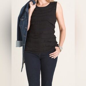 Chico’s solid black ruffle layering tank. NWT. Never worn. Size small.